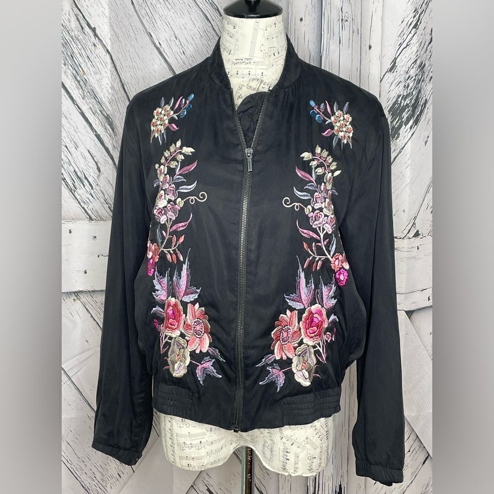 a. moss Floral Embroidered Bomber Jacket S